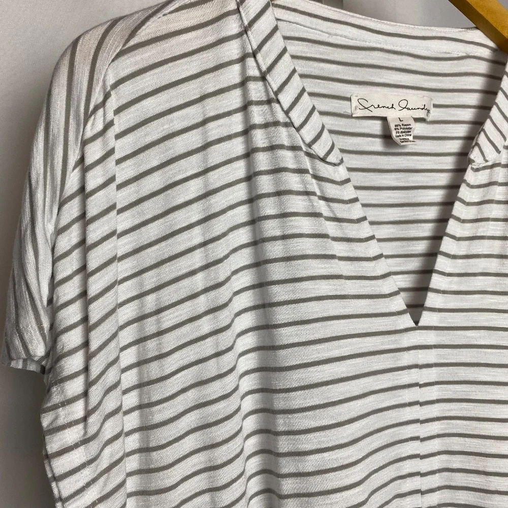 French Laundry Grey | White Striped Loose Fit Drop Shoulder Blouse Large